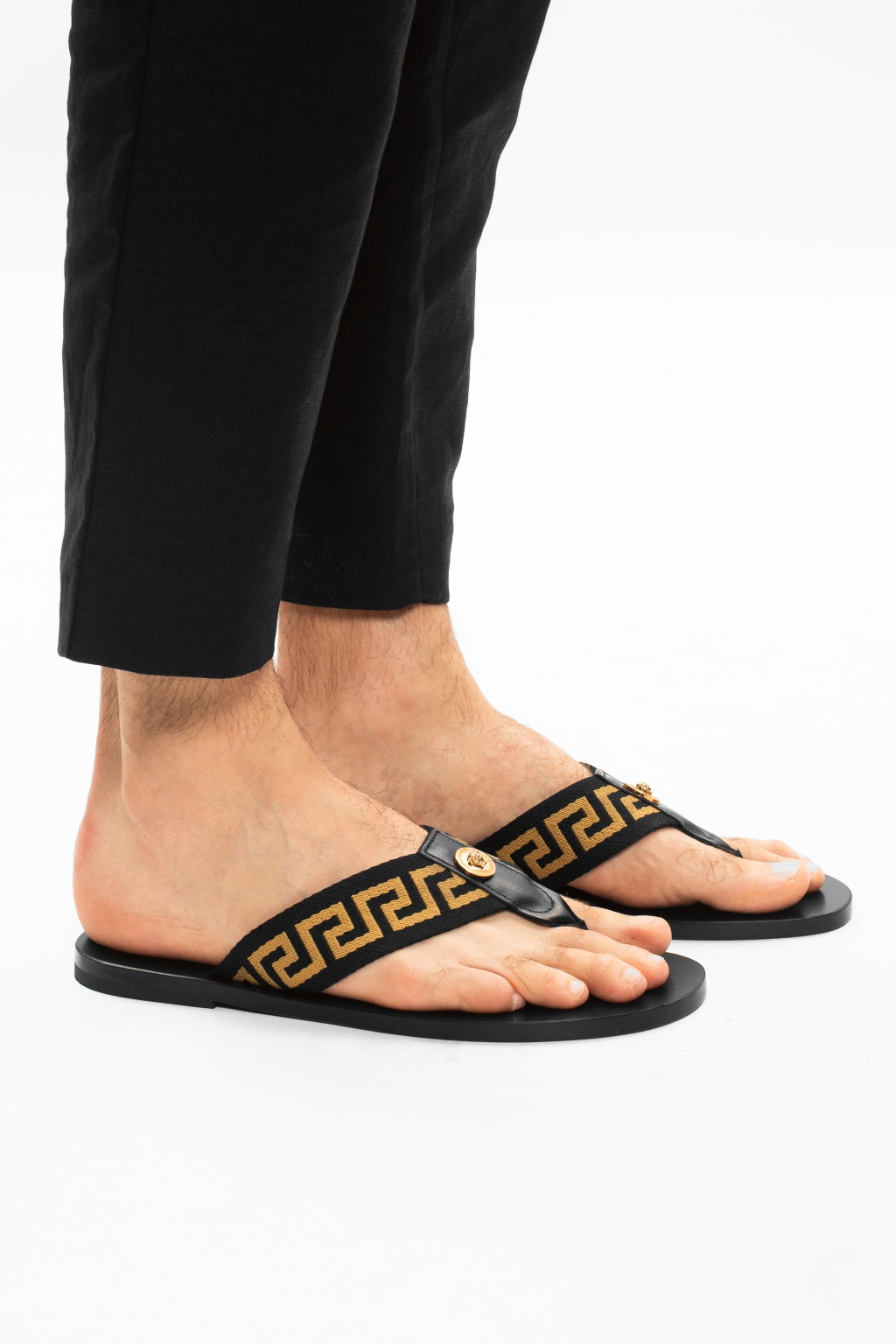 Versace leather slippers hot sale